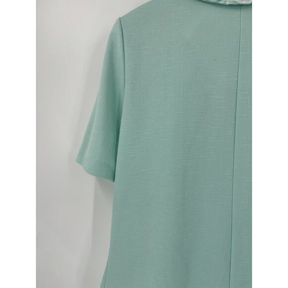 Pablo Collection Vintage Blouse Womens 14 Mint Blue Floral Collar Knit Buttons - Picture 12 of 16